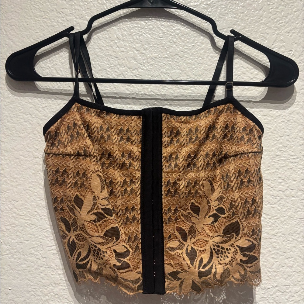 Aerie Black and Tan Lace Camisole